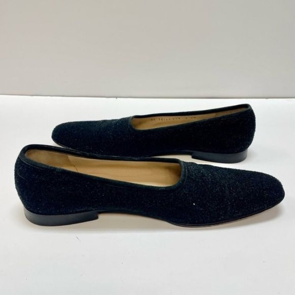 VTG salvatore ferragamo black wool fuzzy teddy slip on loafers quiet luxury 9 2A